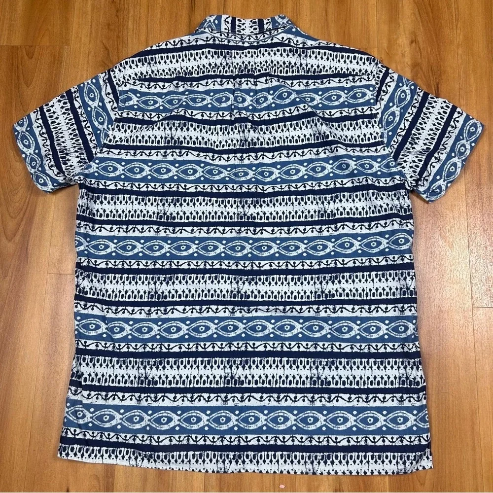 J Crew Blue Geometric‎ Shirt XL Short Sleeve Casual Summer Button Up Mens